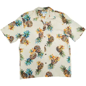 Pineapple and Orchid Vintage Inspired Rayon Hawaiian Shirt | Beige