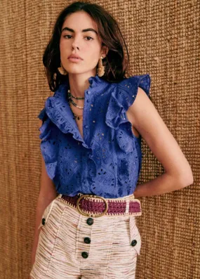 Retro Embroidery Ruffle Sleeve Blouse