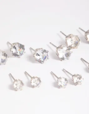 Rhodium Diamante Classic Stud Earring 8-Pack