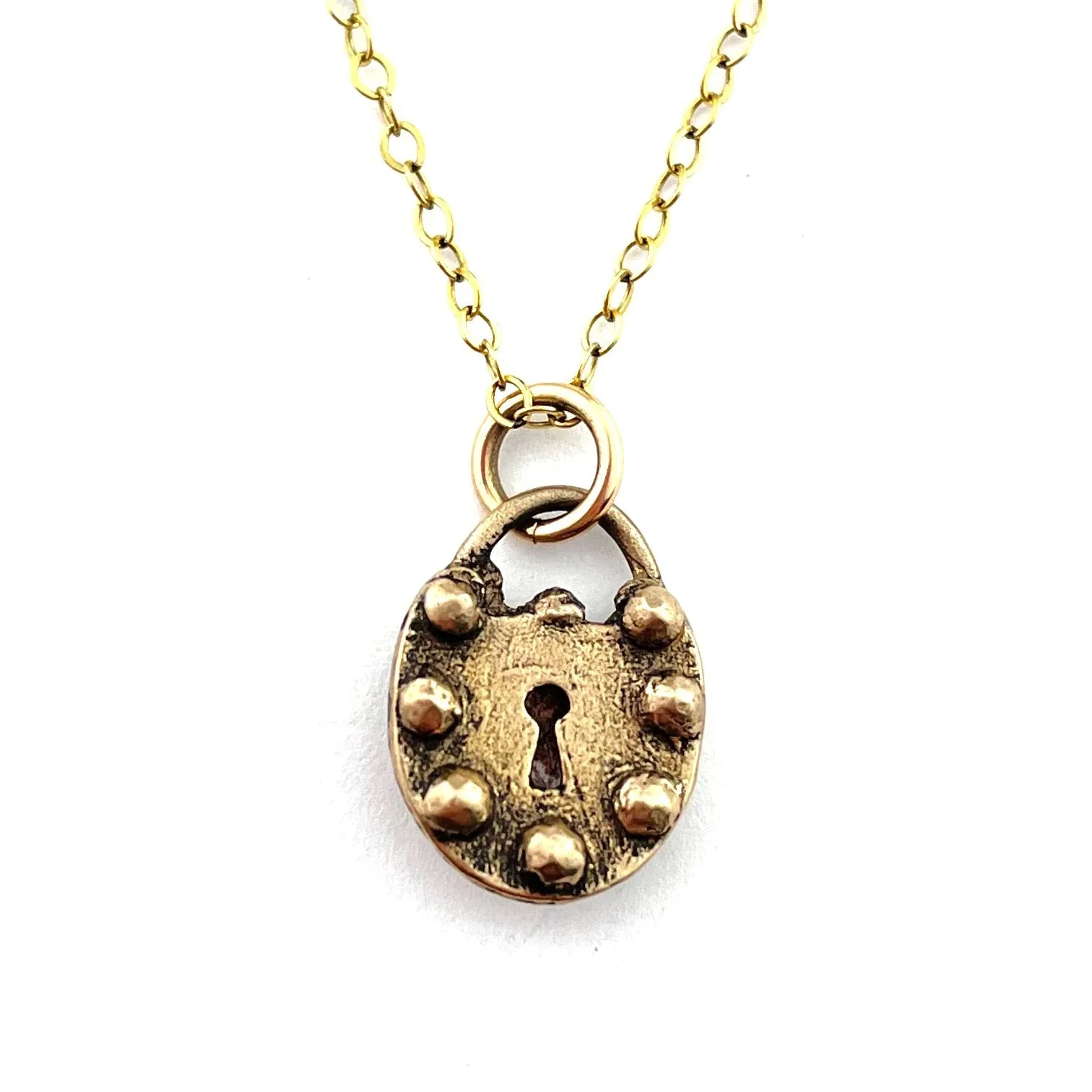 RIVETED LOCK Charm Necklace - Bronze