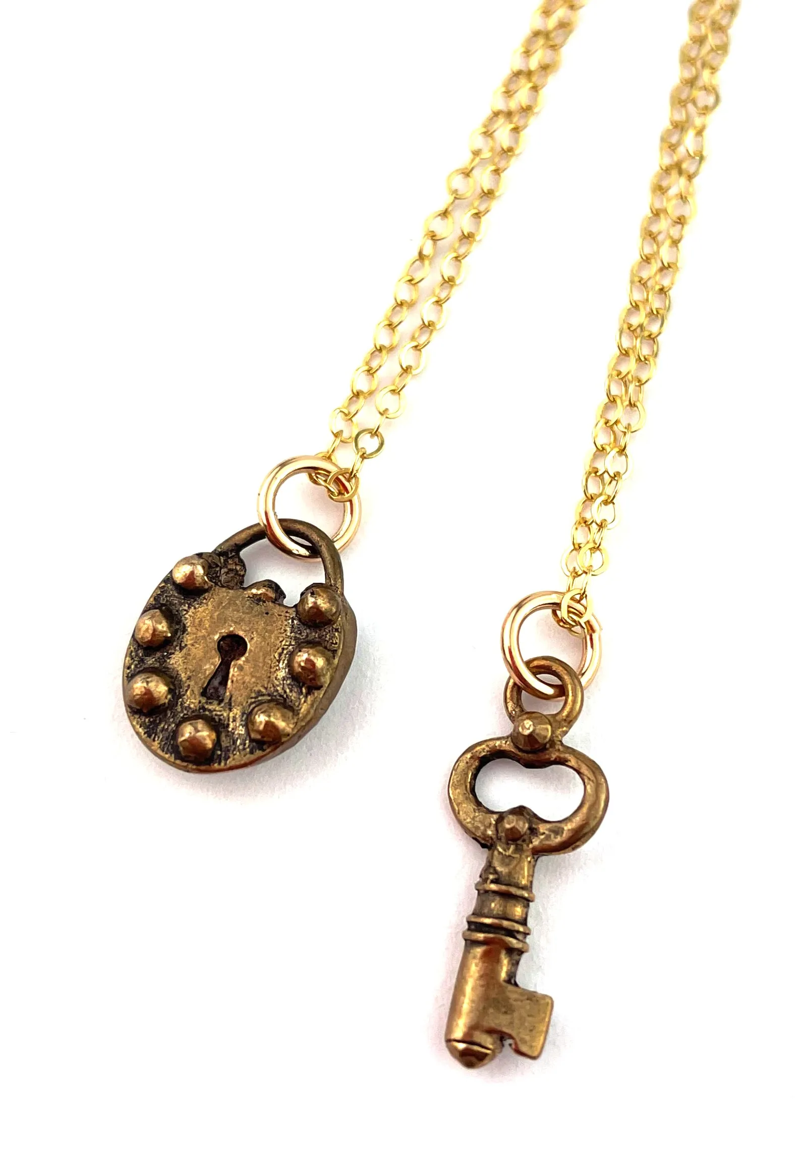 RIVETED LOCK Charm Necklace - Bronze