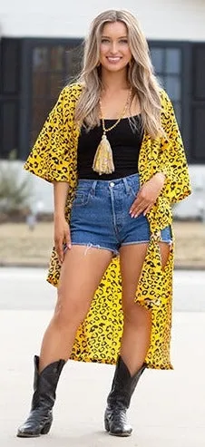 *Yellow & Black Leopard Kimono