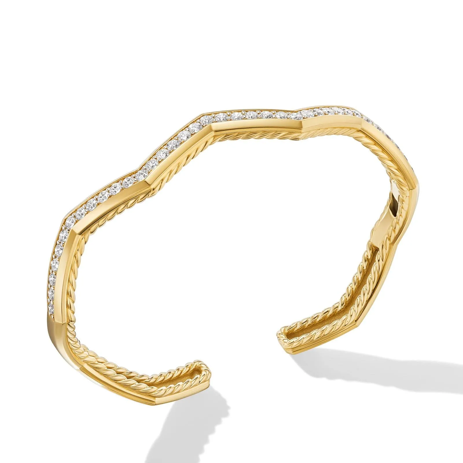 Zig Zag Stax Cuff Bracelet in 18K Yellow Gold with Diamonds, 5mm